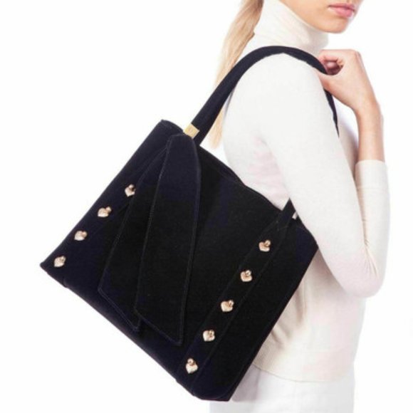 Eric Javits Velvet Tote With Antique Brass Hearts